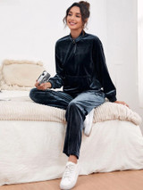 Fifth Avenue Womens Velvet Half Zip Neck Sweatshirt and Pants Co-Ord Set FAVELC16