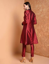 Fifth Avenue Women's TPS511 Blended Silk Kurti and Pants Set - Maroon
