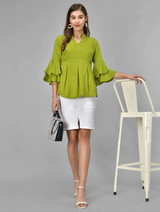 Women's Double Frill Sleeve Tie Top by Groove - GRWTP12