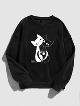 Fifth Avenue DIFT218 Cat Printed Sweatshirt - Black