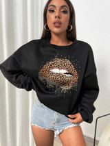 Fifth Avenue DIFT235 Lips Printed Sweatshirt - Black