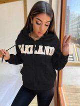 Fifth Avenue DIFT270 Oakland Print Zip Hoodie - Black