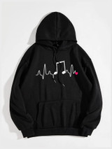 Fifth Avenue DIFT310 Music Heart Print Hoodie - Black