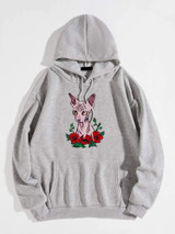 Fifth Avenue DIFT330 Floral Deer Print Hoodie - Grey