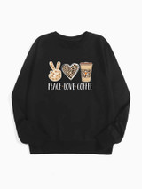 Fifth Avenue DIFT340 Peace Love Coffee Printed Sweatshirt - Black