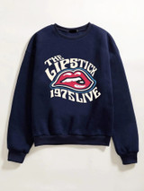 Fifth Avenue DIFT351 Lipstick Printed Sweatshirt - Navy Blue