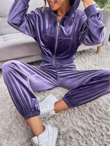 Fifth Avenue Womens Velvet Jacket and Pants Co-Ord Set FAVELC23 - Purple