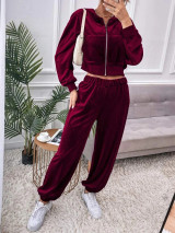 Fifth Avenue Womens Velvet Jacket and Pants Co-Ord Set FAVELC23 - Maroon