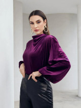 Fifth Avenue Womens Mock Neck Detail Velvet Stitched Western Top - FAWWT30