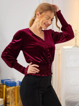 Fifth Avenue Womens Button Detail Velvet Stitched Western Top - FAWWT32