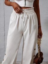 Fifth Avenue Women's Button Detail Tie Waist Wide Leg Pants FAWLP9