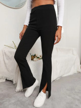 Fifth Avenue Women's Elastic Waist Flare Detail Front Slit Pants FAWLP15