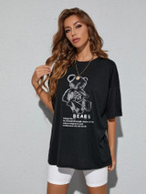 Fifth Avenue DIFT460 Oversized Bear Printed T-Shirt - Black