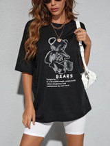Fifth Avenue DIFT460 Oversized Bear Printed T-Shirt - Black