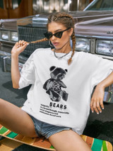 Fifth Avenue DIFT460 Oversized Bear Printed T-Shirt - White