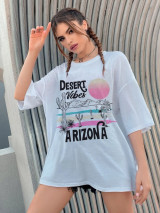 Fifth Avenue DIFT462 Oversized Arizona Printed T-Shirt - White