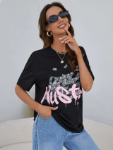 Fifth Avenue DIFT466 Oversized Hustle Cash Printed T-Shirt - Black