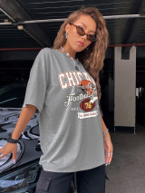 Fifth Avenue DIFT469 Oversized Chicago Printed T-Shirt - Grey