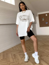 Fifth Avenue DIFT477 Oversized Los Angeles Printed T-Shirt - White