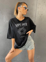 Fifth Avenue DIFT480 Oversized Shine Printed T-Shirt - Black