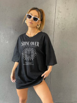 Fifth Avenue DIFT480 Oversized Shine Printed T-Shirt - Black