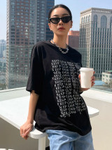 Fifth Avenue DIFT490 Oversized Keep Calm Smiling Printed T-Shirt - Black
