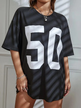 Fifth Avenue DIFT493 Oversized Number Printed T-Shirt - Black