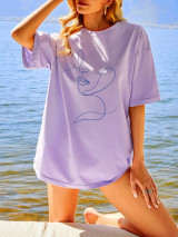 Fifth Avenue DIFT496 Oversized Figure Printed T-Shirt - Purple