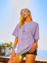 Fifth Avenue DIFT496 Oversized Figure Printed T-Shirt - Purple