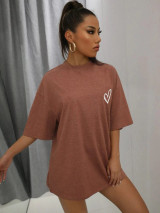Fifth Avenue DIFT504 Oversized Heart Printed T-Shirt - Brown
