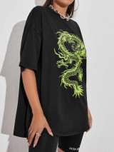 Fifth Avenue DIFT506 Oversized Dragon Printed T-Shirt - Black