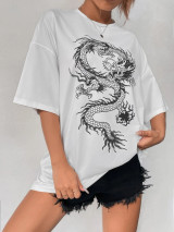 Fifth Avenue DIFT506 Oversized Dragon Printed T-Shirt - White