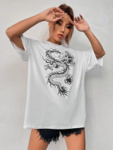 Fifth Avenue DIFT506 Oversized Dragon Printed T-Shirt - White