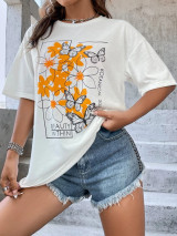 Fifth Avenue DIFT516 Oversized Floral Printed T-Shirt - White