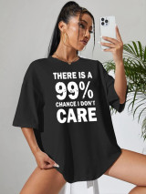 Fifth Avenue DIFT517 Oversized Don't Care Printed T-Shirt - Black