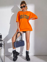 Fifth Avenue DIFT528 Oversized Boston Printed T-Shirt - Orange