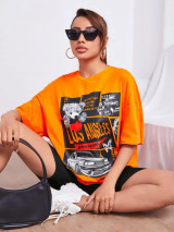 Fifth Avenue DIFT529 Oversized News Printed T-Shirt - Orange