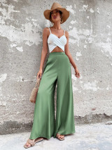 Fifth Avenue Women's Button Detail Wide Leg Pants FAWLP29