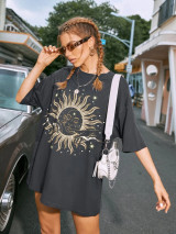 Fifth Avenue DIFT547 Moon Printed Oversized T-Shirt - Charcoal