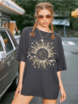 Fifth Avenue DIFT547 Moon Printed Oversized T-Shirt - Charcoal