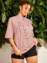Fifth Avenue DIFT549 Figure Printed Oversized T-Shirt - Pink