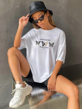 Fifth Avenue DIFT560 Butterflies Printed Oversized T-Shirt - White