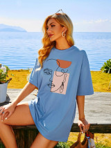 Fifth Avenue DIFT564 Figure Printed Oversized T-Shirt - Blue