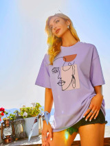 Fifth Avenue DIFT564 Figure Printed Oversized T-Shirt - Purple