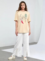 Fifth Avenue DIFT565 Figure Printed Oversized T-Shirt - Cream