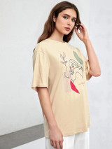 Fifth Avenue DIFT565 Figure Printed Oversized T-Shirt - Cream