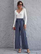 Fifth Avenue Women's Striped Print Wide Leg Detail Pants FAWLP52