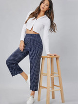 Fifth Avenue Women's Polka Dot Print Wide Leg Detail Pants FAWLP55