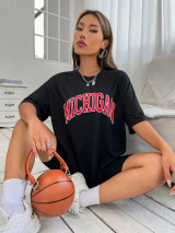 Fifth Avenue DIFT570 Michigan Printed Oversized T-Shirt - Black