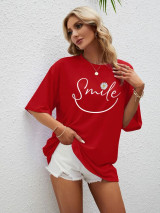 Fifth Avenue DIFT571 Smile Printed Oversized T-Shirt - Red